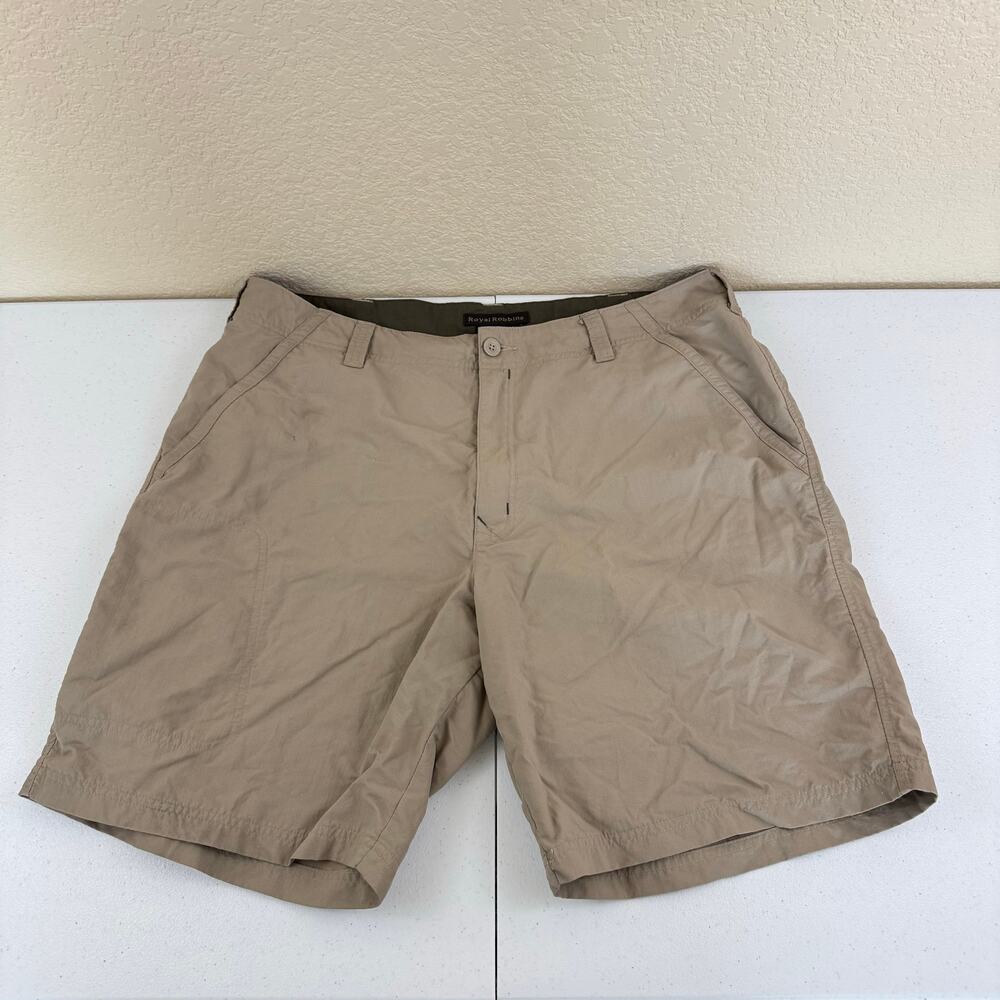Royal Robbins Mens Shorts Size 38 Tan Flat Front Hiking Outdoor Camping Active